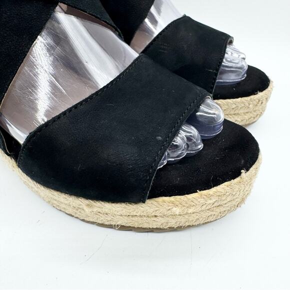 Soul Naturalizer Oshay Black Leather Espadrille Strappy Wedge Heel Sandal Size 6 - Picture 4 of 14